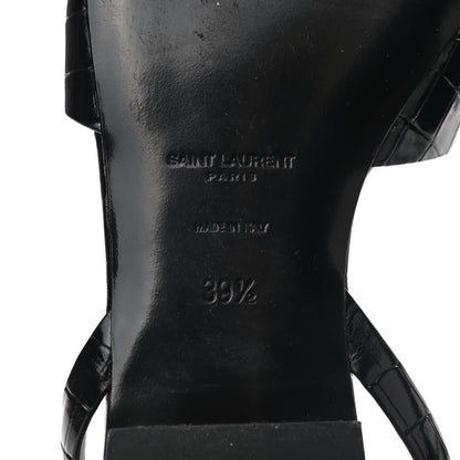 Saint Laurent Calfskin Crocodile Embossed Tribute 05 Ankle Strap Sandals 39.5 Black 6 of 9