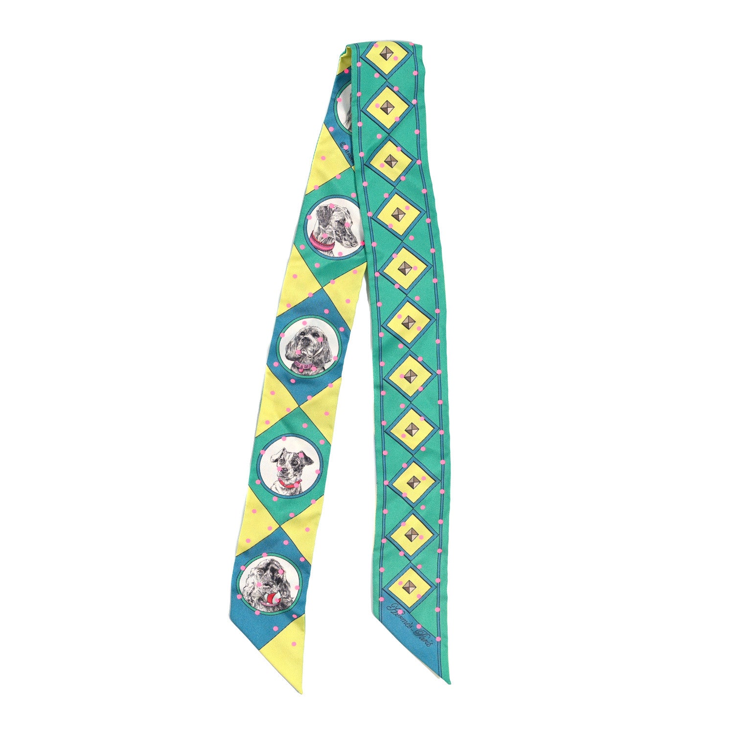 Hermes Silk Colliers Et Chiens Twilly Menthol Jaune Rose 2 of 4