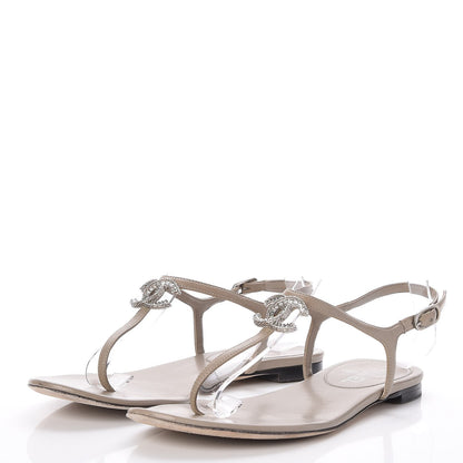 Chanel Lambskin Crystal CC Thong Sandals 38 Taupe 3 of 11