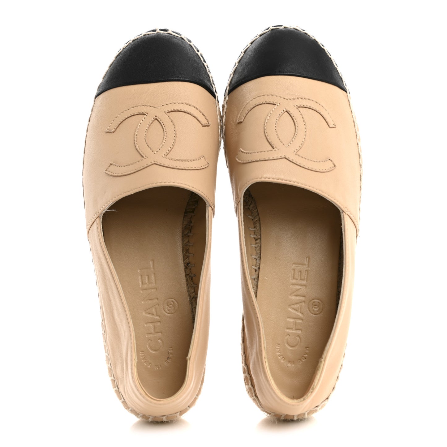 Lambskin CC Espadrilles 36 Beige Black