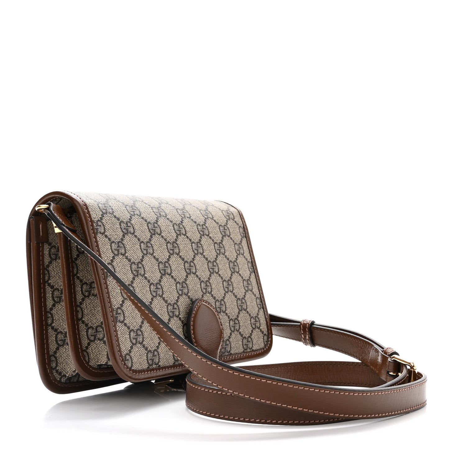GG Supreme Monogram Azalea Calfskin Mini Retro Interlocking G Flap Shoulder Bag Beige Ebony Brown Sugar