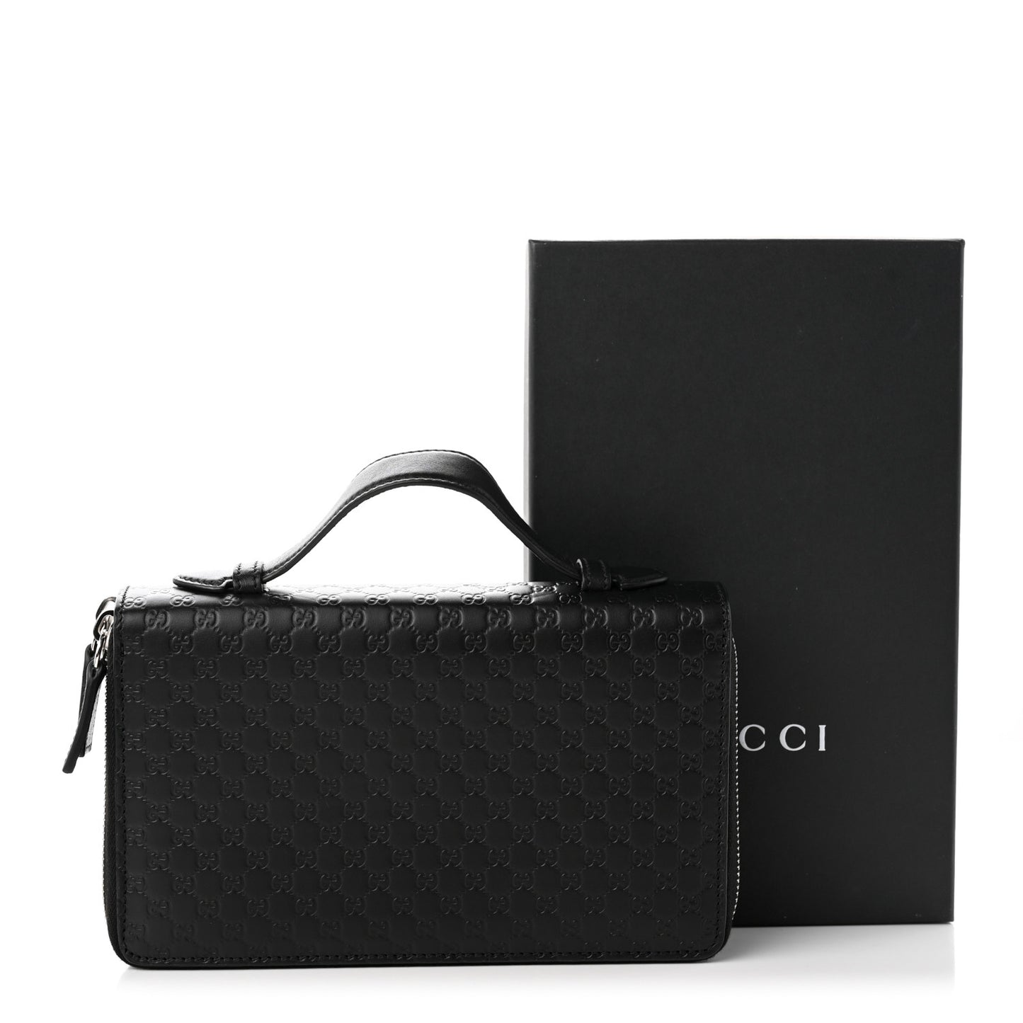 Microguccissima Zip Around Top Handle Travel Wallet Black