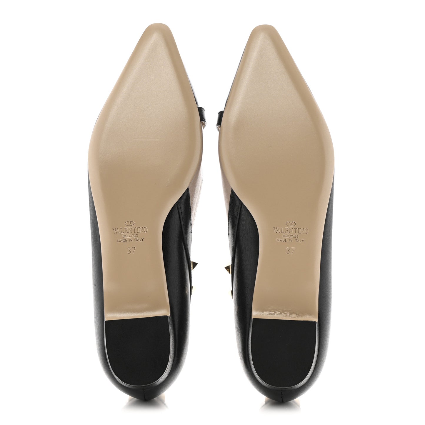 Calfskin Nappa Rockstud D'Orsay Strap Flats 37 Black Poudre