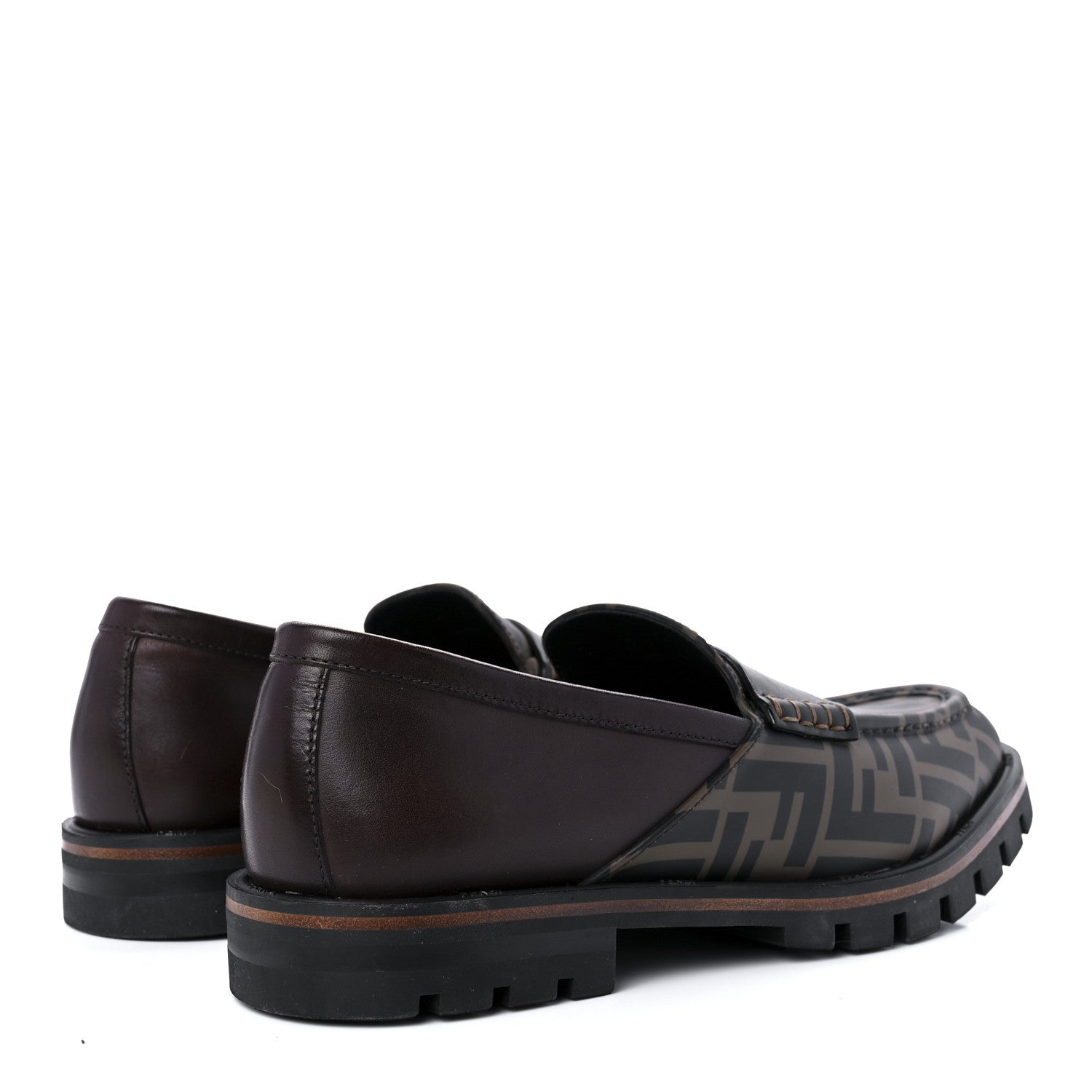 Fendi Calfskin FF Mens Lug Sole Loafers 8 Maya Black Moro 4 of 7