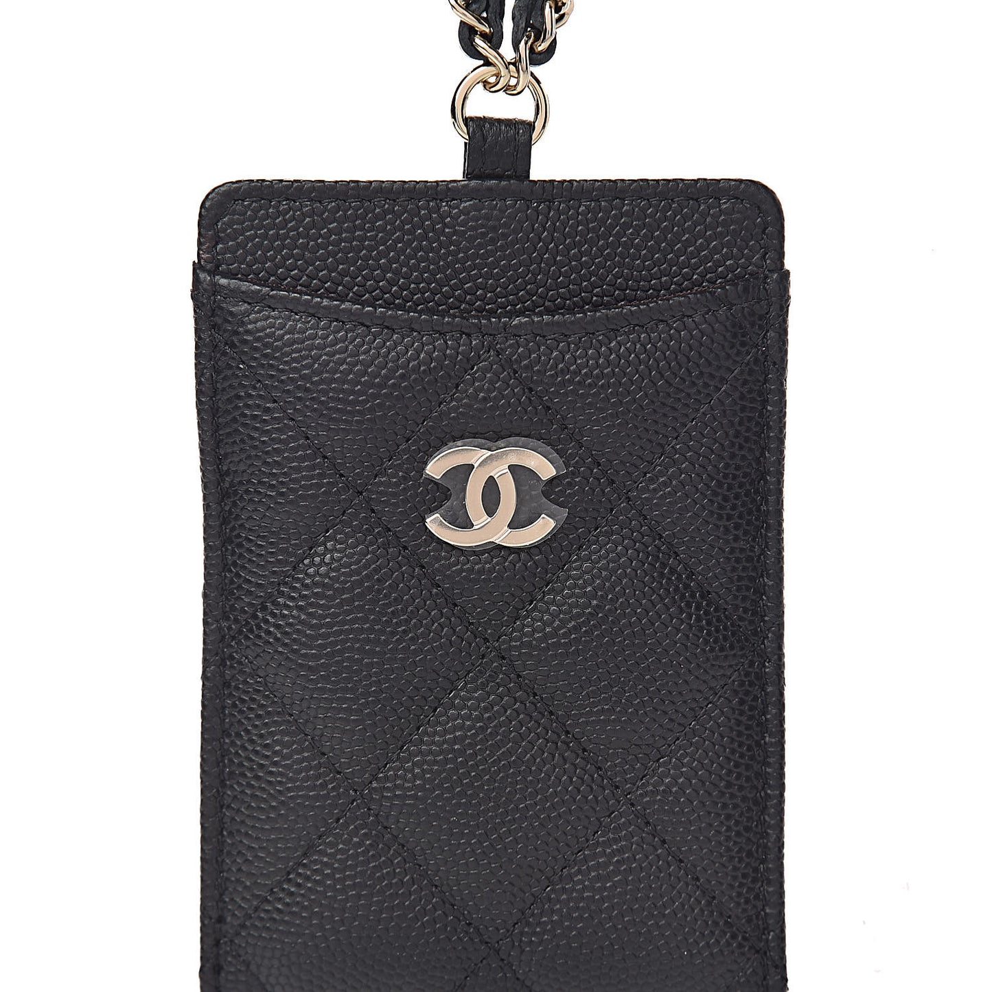 Caviar Quilted Card Holder On Chain Black