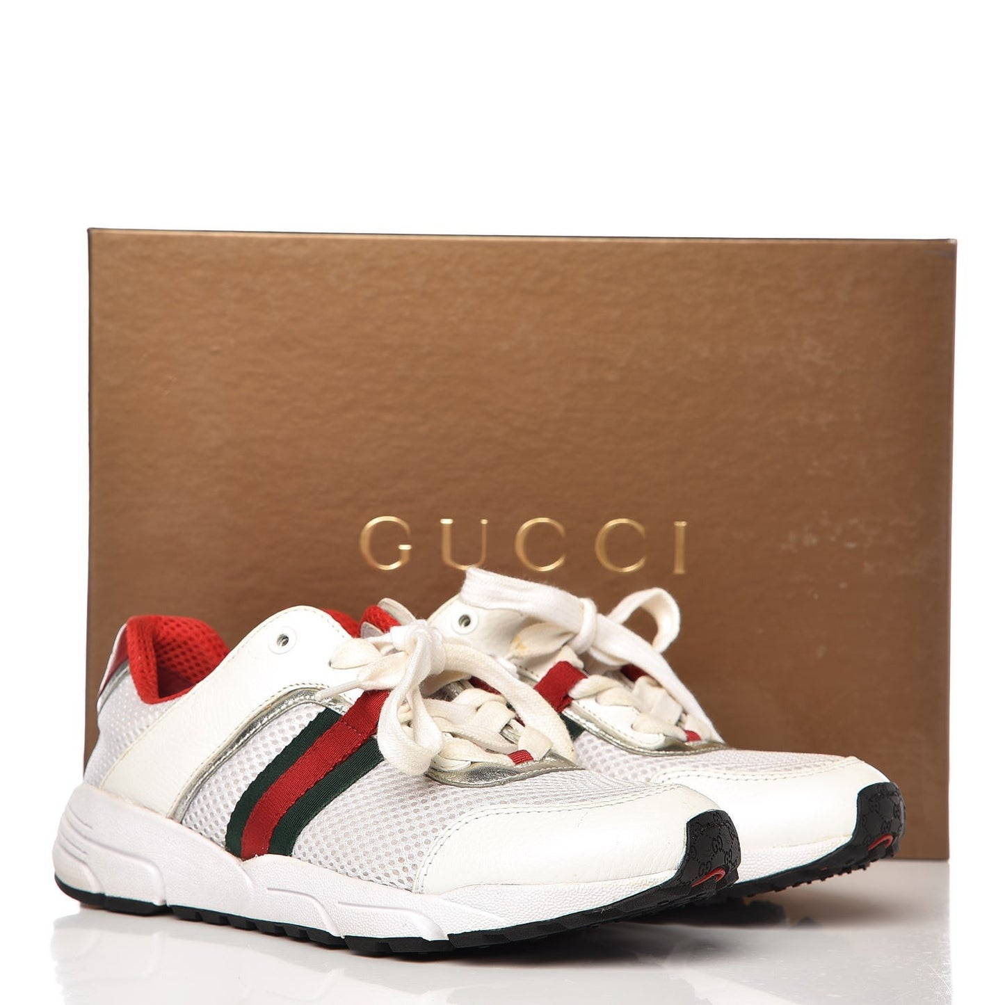 Calfskin Air Mesh Web Sneakers 36 White