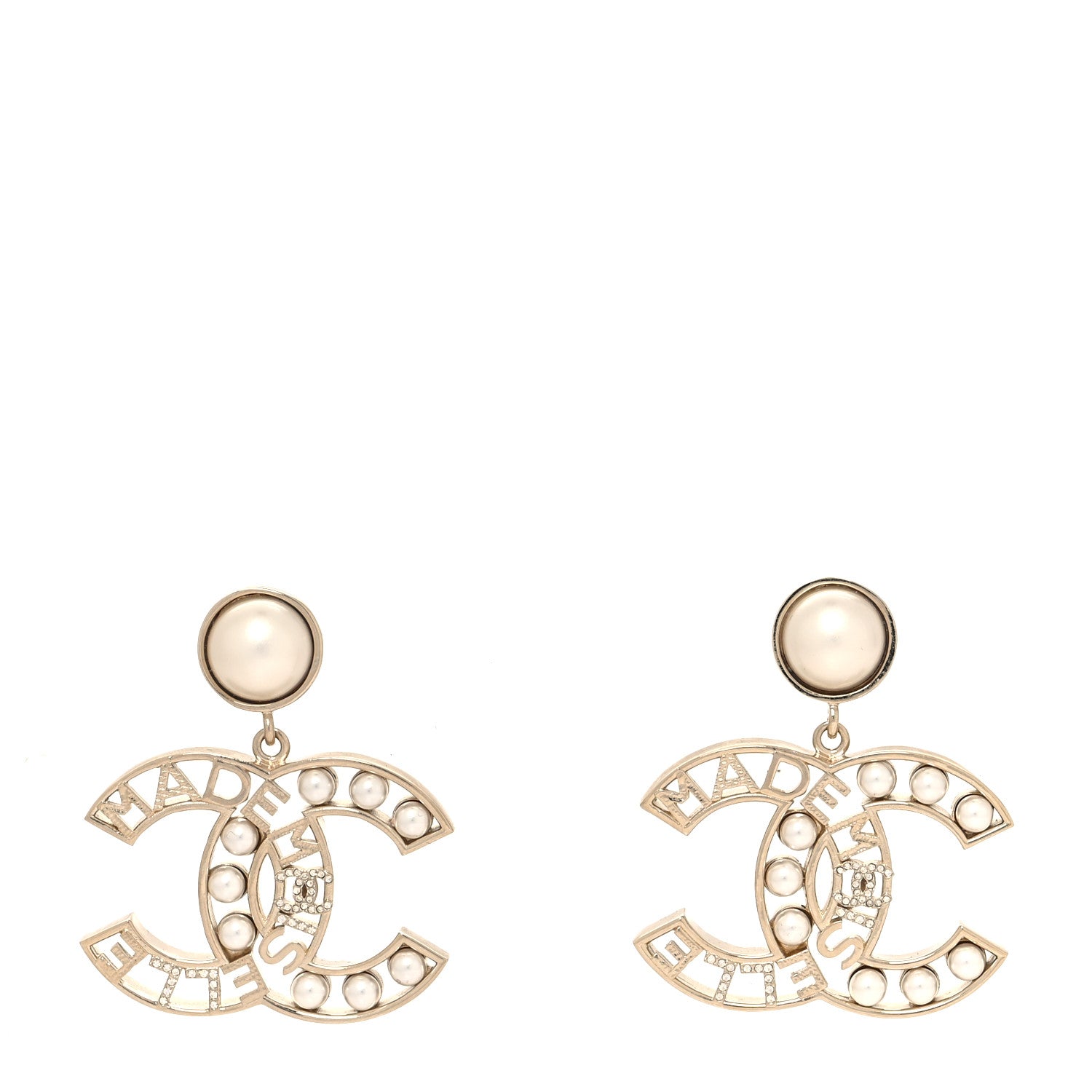 Chanel Metal Pearl Mademoiselle Drop Earrings Gold 1 of 4