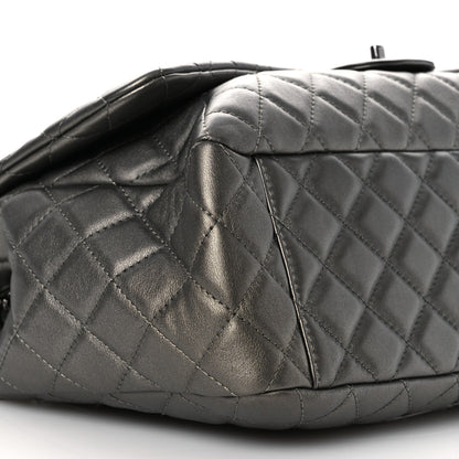 Chanel Metallic Lambskin Quilted XXL Travel Flap Bag  Dark Grey 9 of 12