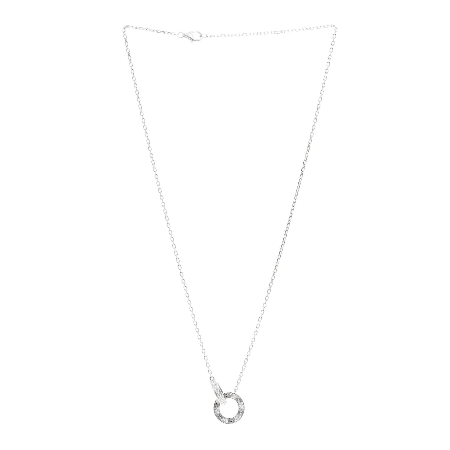 18K White Gold Diamond Interlocking LOVE Paved Necklace