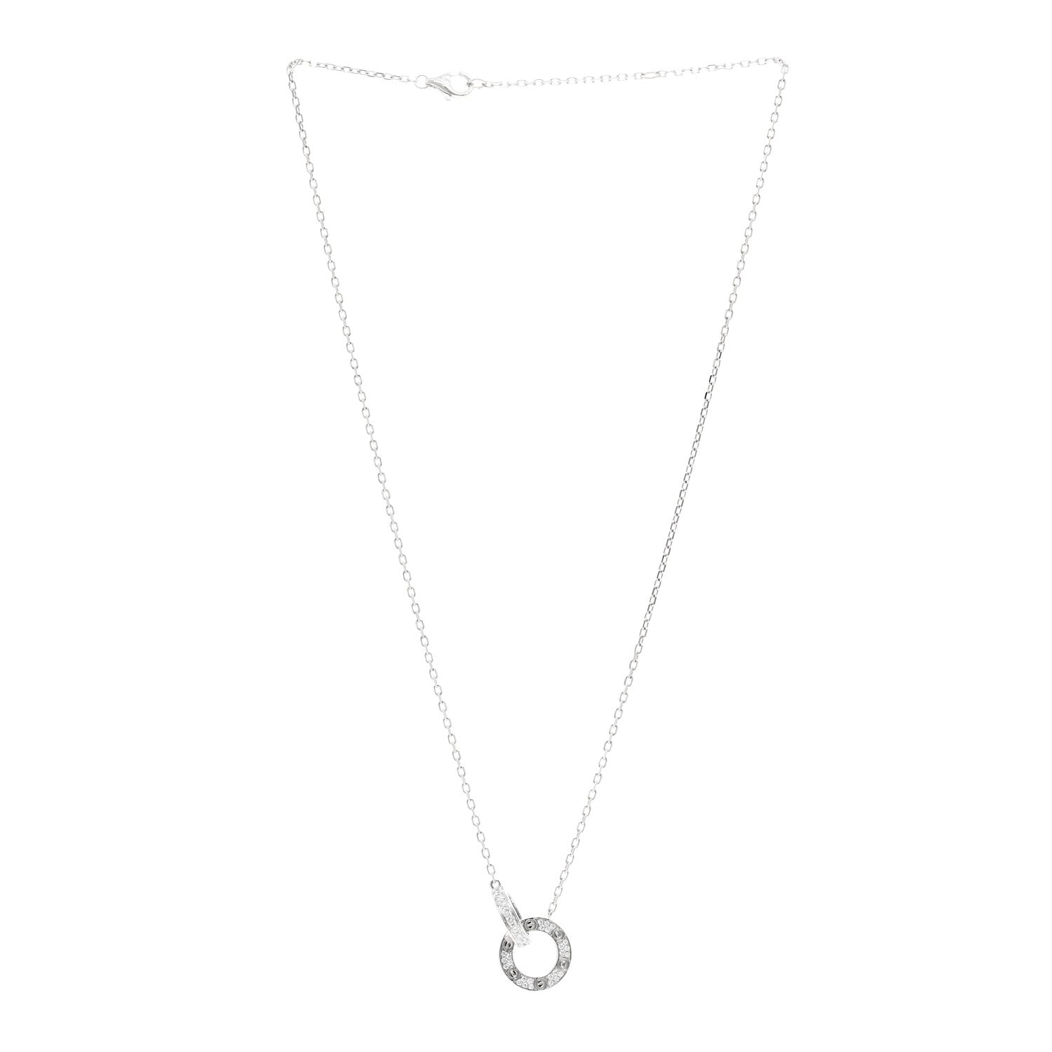 Cartier 18K White Gold Diamond Interlocking LOVE Paved Necklace 3 of 5