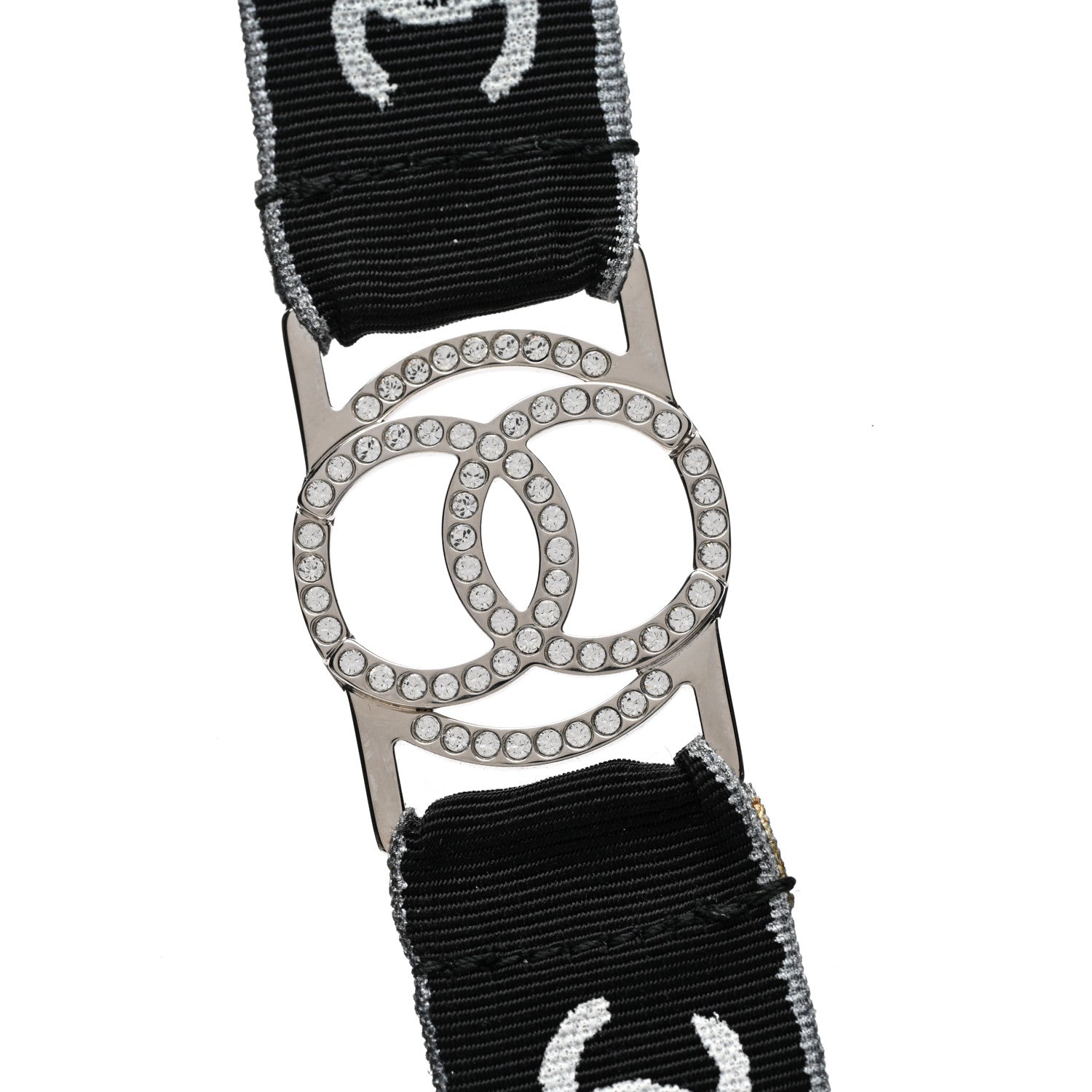 Chanel Crystal CC Lanyard Necklace Black Silver 4 of 5