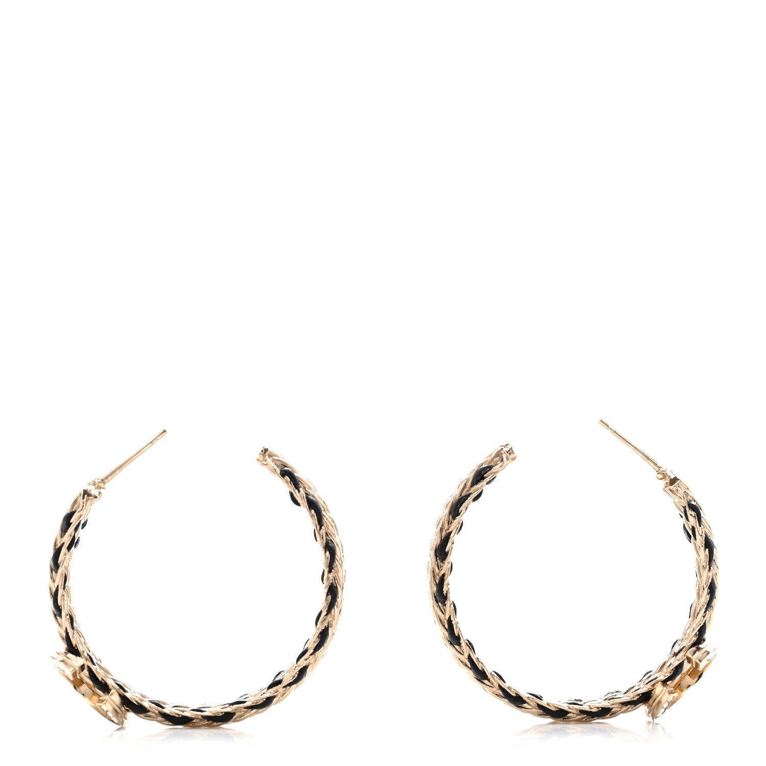 Chanel Crystal Lambskin CC Double Chain Hoop Earrings Gold Black 3 of 5
