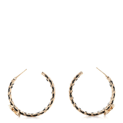 Chanel Crystal Lambskin CC Double Chain Hoop Earrings Gold Black 3 of 5