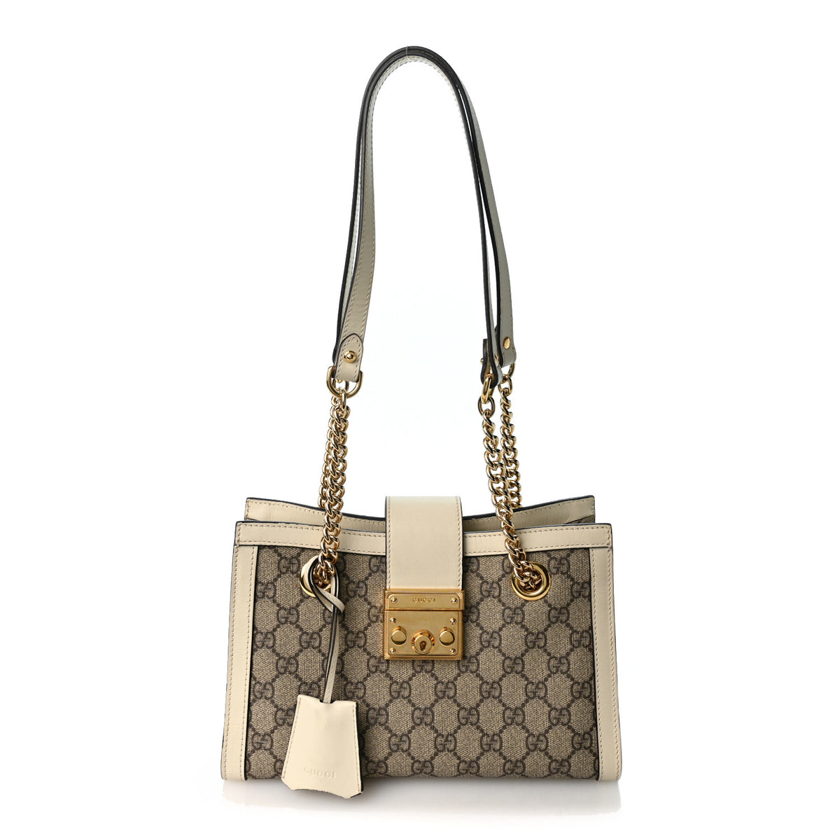 Gucci GG Supreme Monogram Moon Calfskin Small Padlock Tote Beige Ebony Mystic White 1 of 10