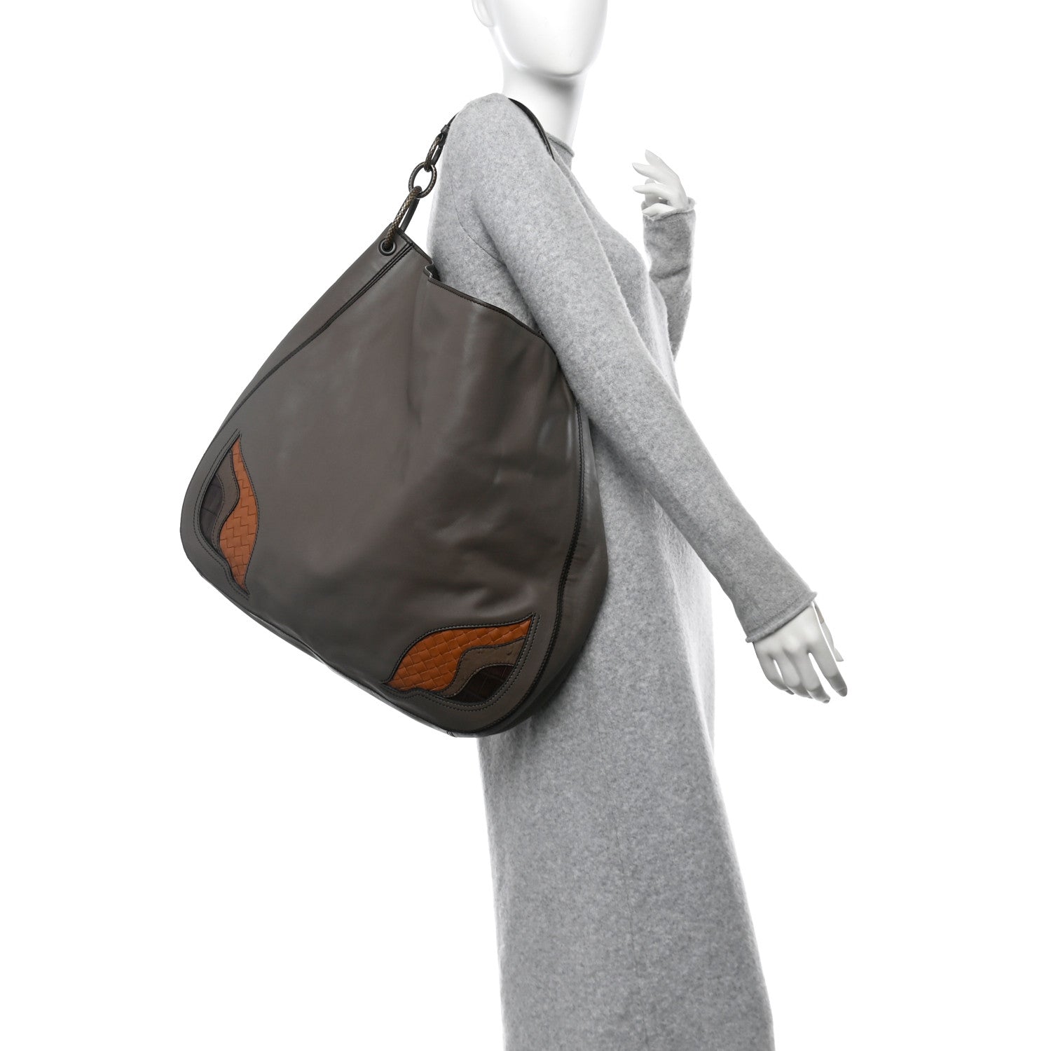 Bottega Veneta Calfskin Crocodile Ostrich Loop Bag  Taupe Multicolor 2 of 10