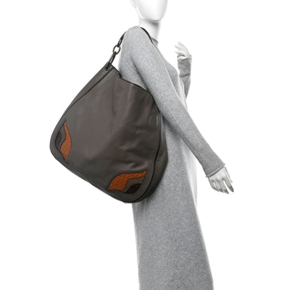 Bottega Veneta Calfskin Crocodile Ostrich Loop Bag  Taupe Multicolor 2 of 10
