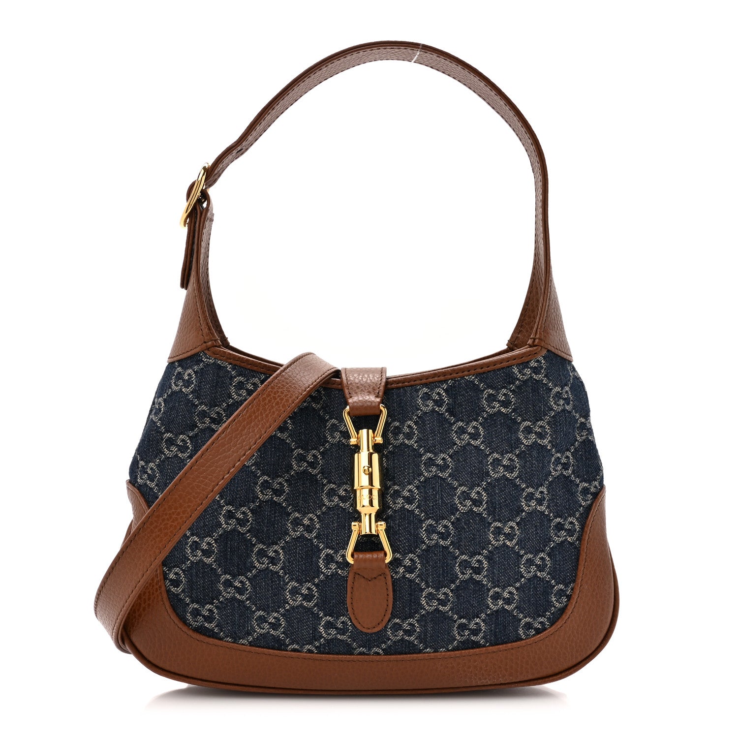 Gucci New Denim GG Monogram Calfskin Small Jackie 1961 Hobo Blue Tea Cuir 1 of 10