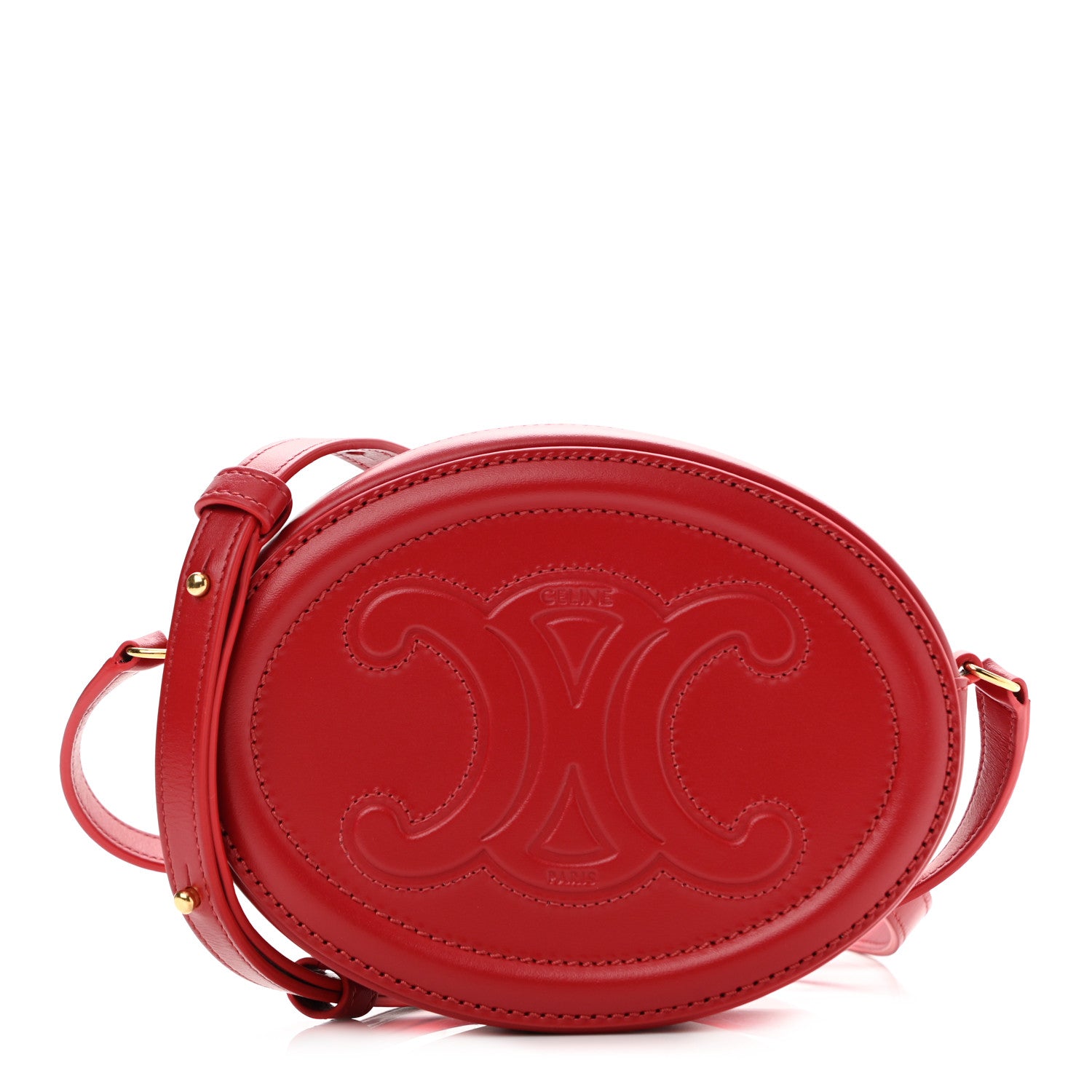 Celine Smooth Calfskin Cuir Triomphe Oval Purse Crossbody Red 1090453 ...