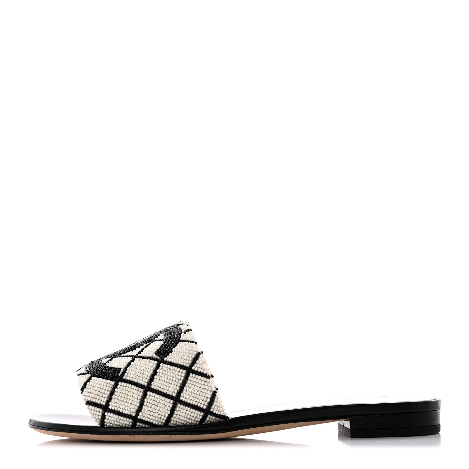 Chanel Pearl Embroidery CC Mules 37.5 Black White 1 of 18