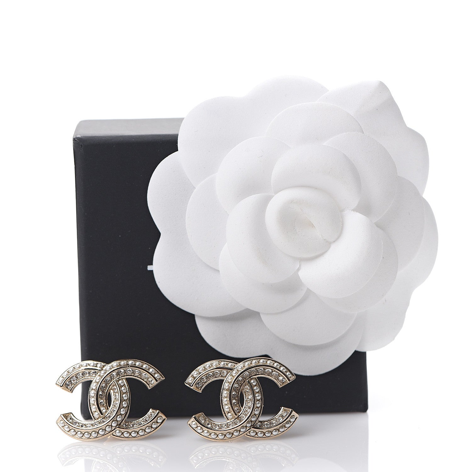 Chanel Crystal Pearl Chain Mania CC Earrings Gold 5 of 5