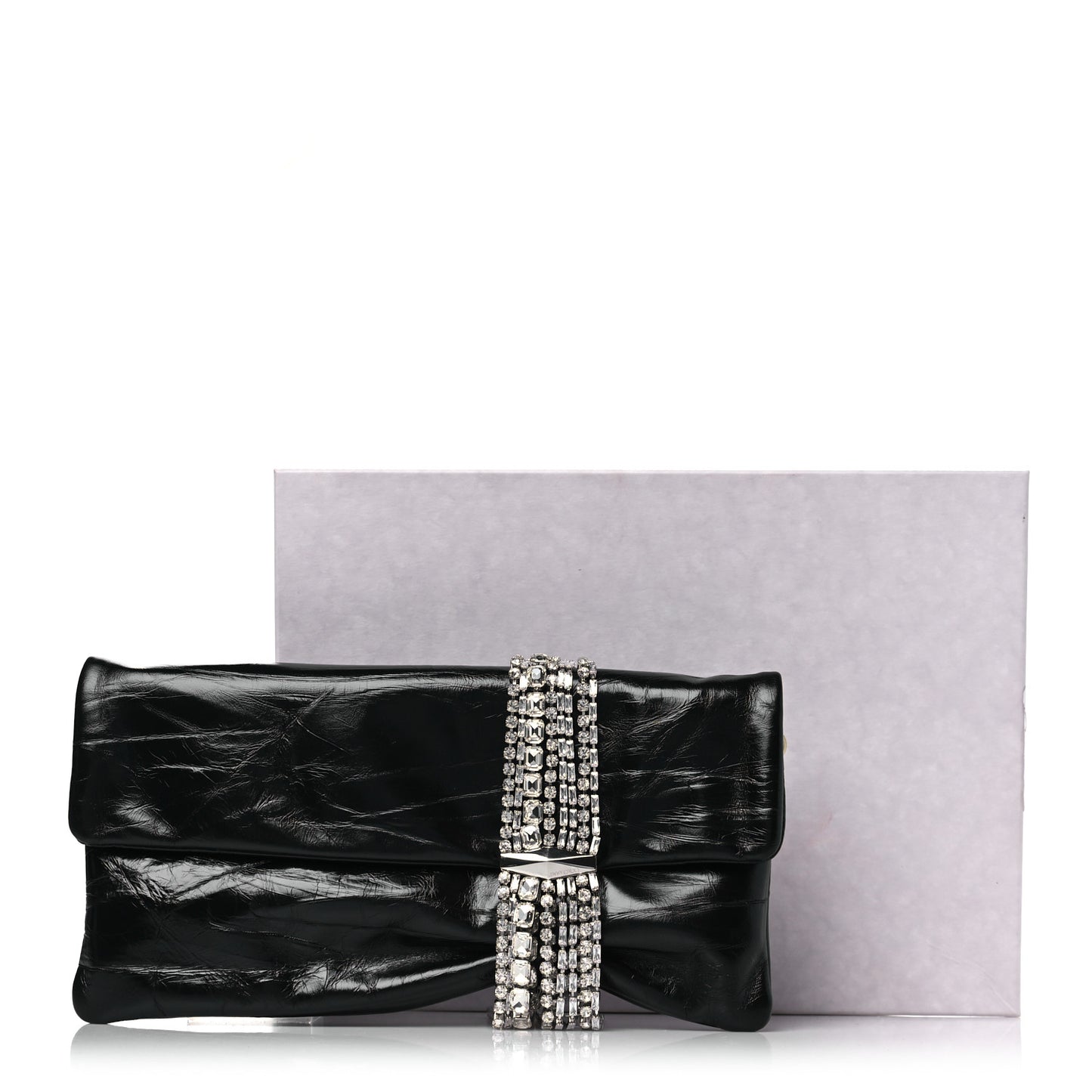 Vintage Calfskin Crystal Zandra Clutch Bag Black