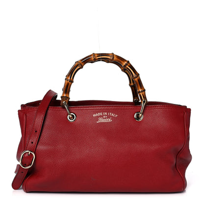 Gucci Pebbled Calfskin Medium Bamboo Shopper Tote Red 1 of 14