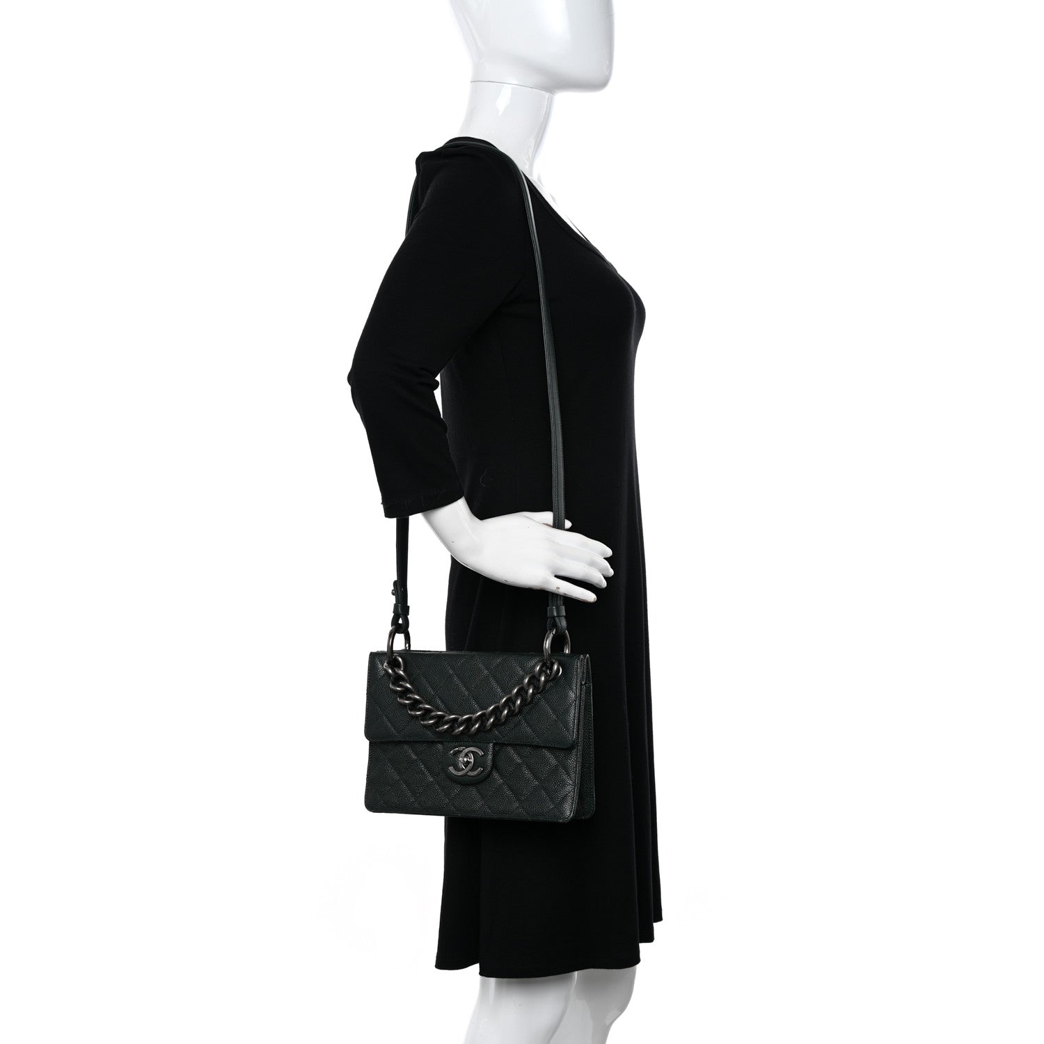 Chanel Caviar Quilted Medium Retro Class Flap Dark Green 2 of 11