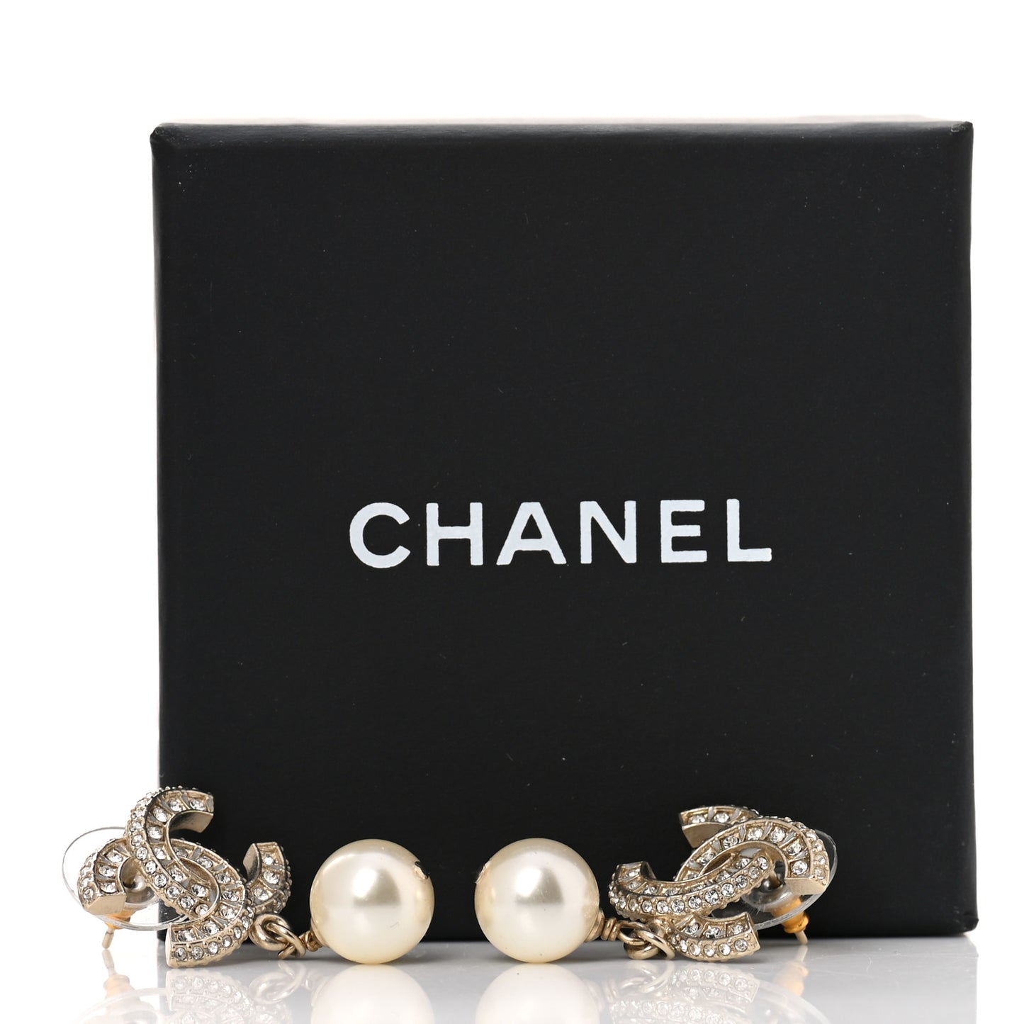 Crystal Pearl CC Drop Earrings Gold