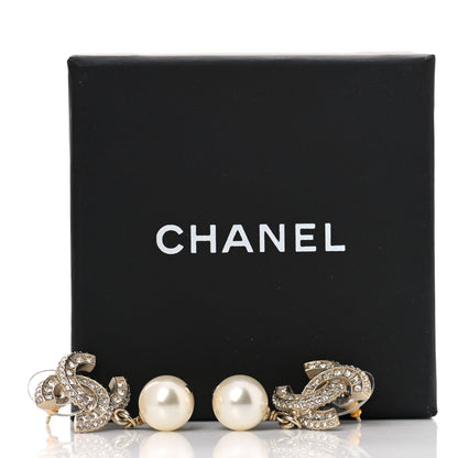 Chanel Crystal Pearl CC Drop Earrings Gold 5 of 5