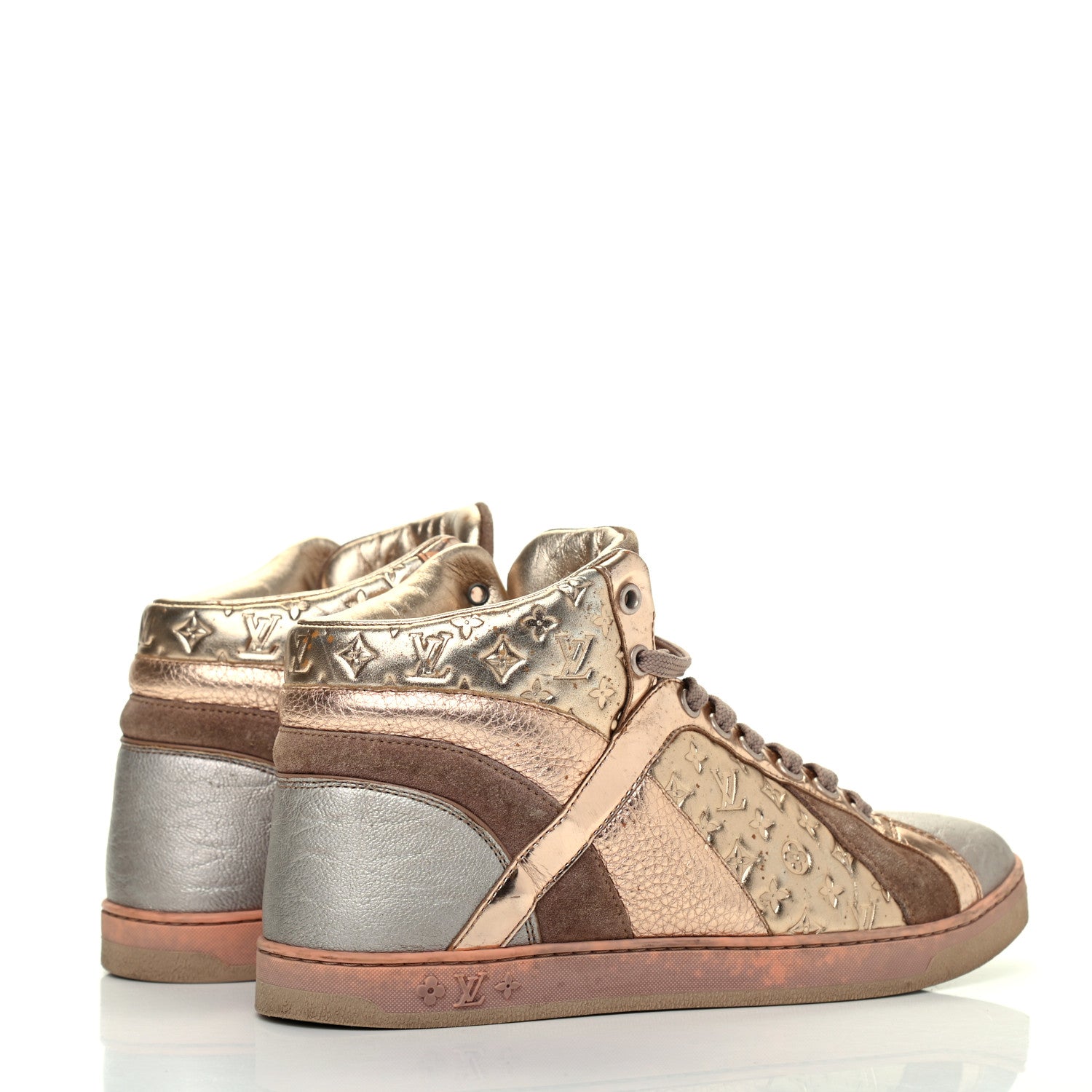 Louis Vuitton Calfskin Embossed Monogram High Top Sneakers 36 Gold 4 of 18