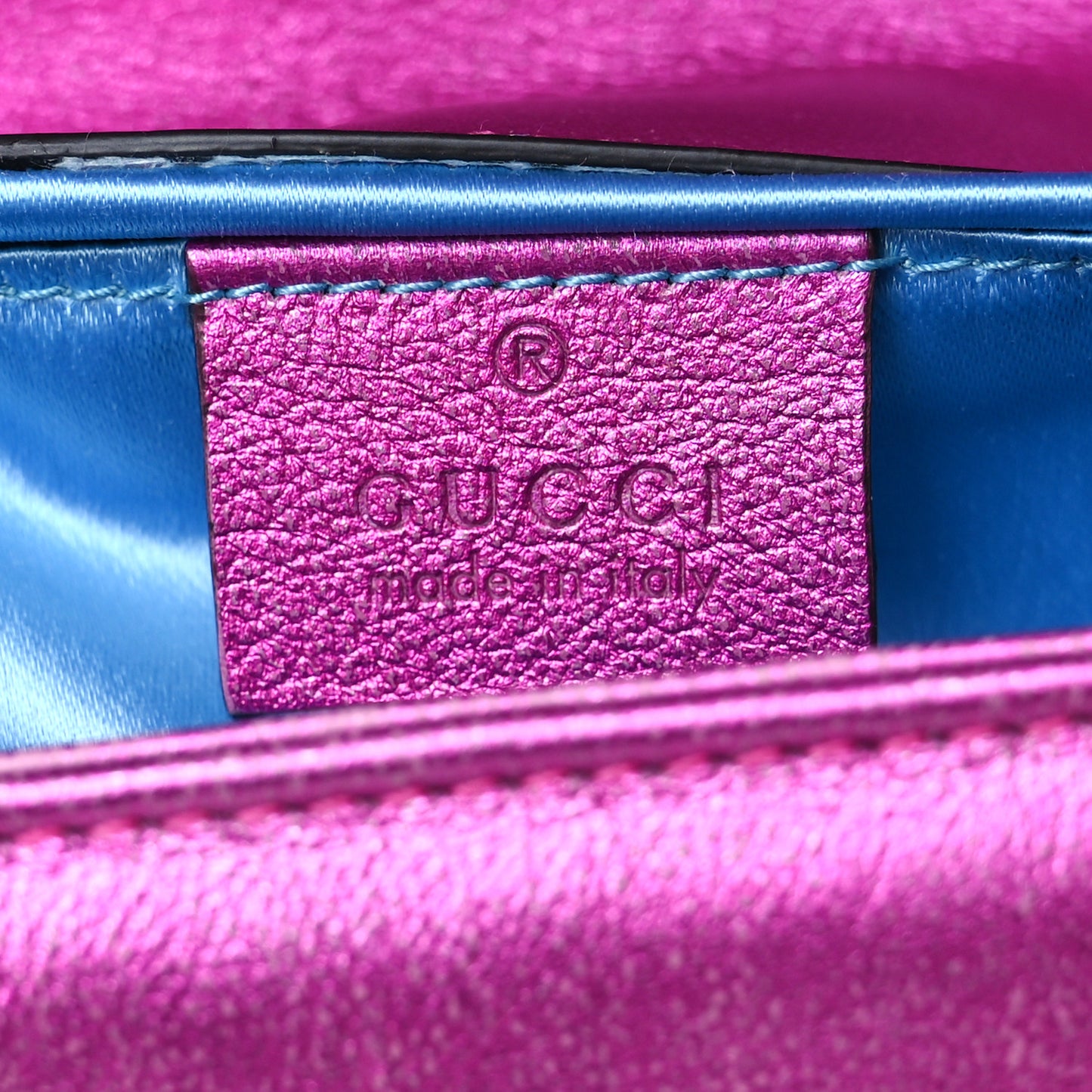 Metallic Calfskin Matelasse Mini GG Marmont Shoulder Bag Fuchsia
