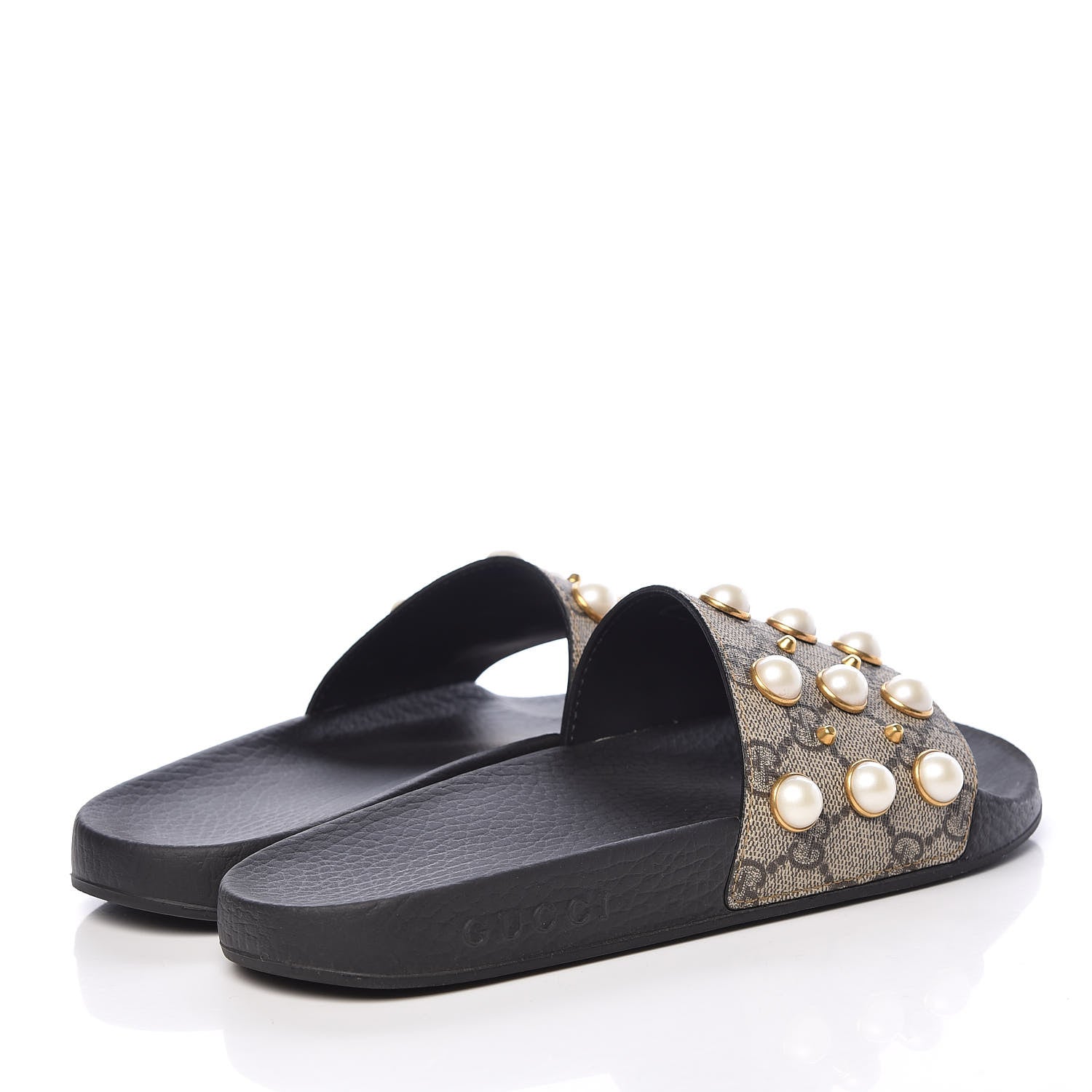 Gucci GG Supreme Monogram Pearls Slide Sandals 38 Beige 4 of 11