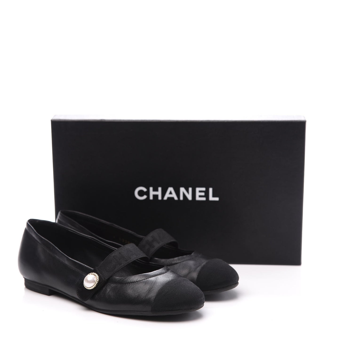 Lambskin Grosgrain Pearl Cap Toe Ballerina Flats 35 Black