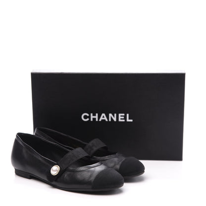 Chanel Lambskin Grosgrain Pearl Cap Toe Ballerina Flats 35 Black 11 of 11