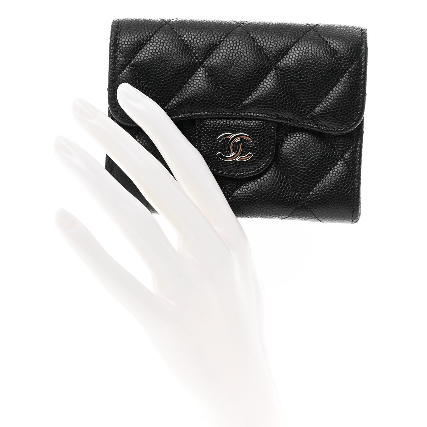 Caviar Quilted Flap Card Holder Wallet Black