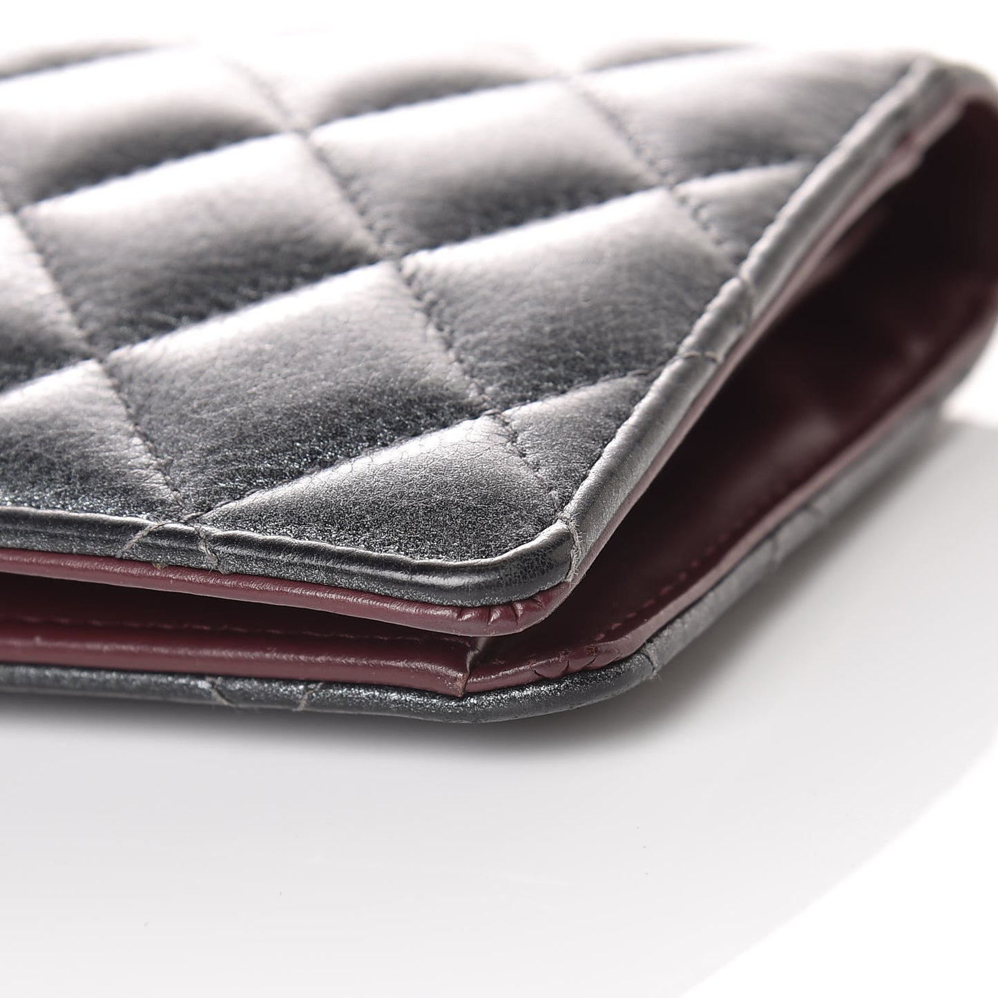Metallic Calfskin Quilted Yen Wallet Dark Silver
