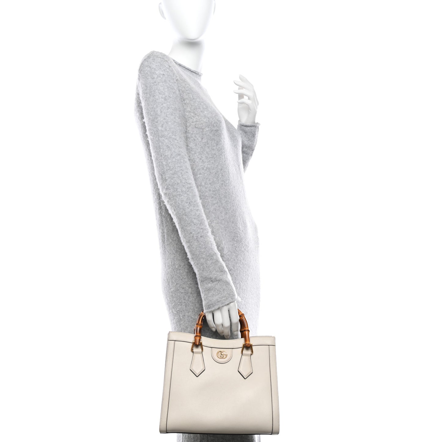 Wonka Grain Calfskin Small Diana Tote Bag Mystic White Cuir