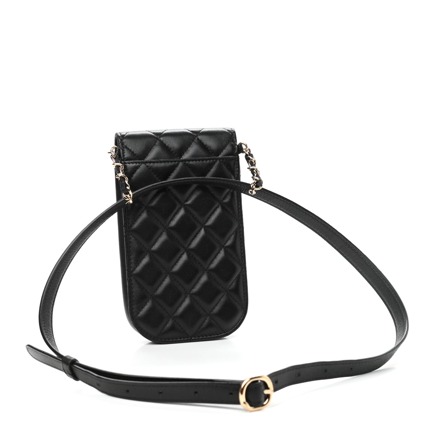 Lambskin Quilted Phone Clutch With Chain Black