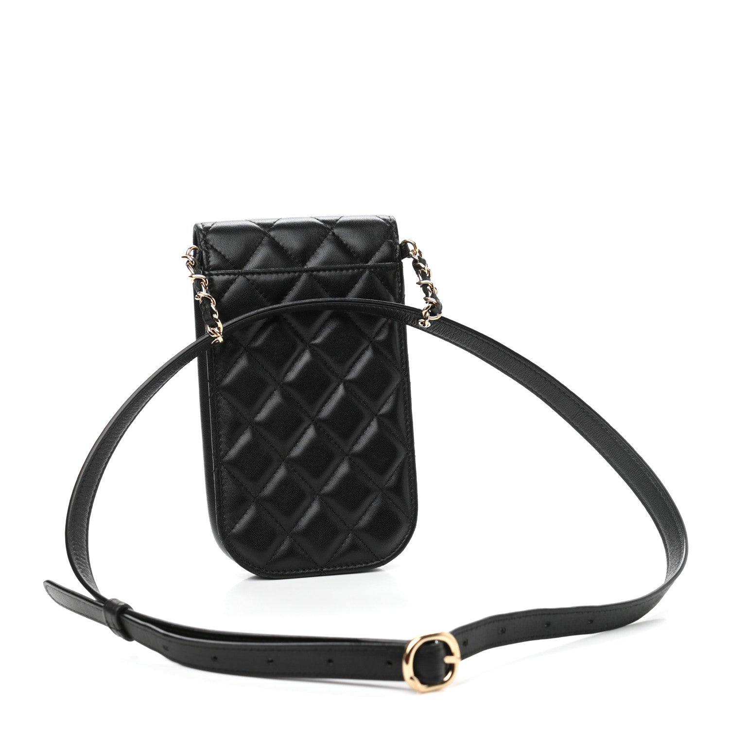 Chanel Lambskin Quilted Phone Clutch With Chain Black 3 of 10