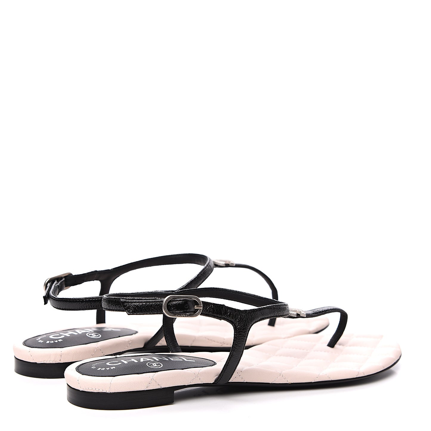 Patent Goatskin CC Thong Sandals 39 Black