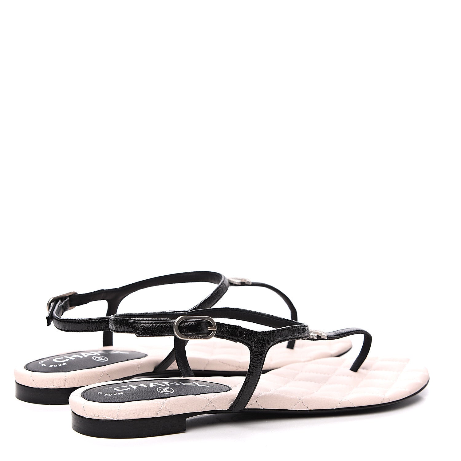 Chanel Patent Goatskin CC Thong Sandals 39 Black 4 of 8