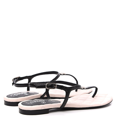 Chanel Patent Goatskin CC Thong Sandals 39 Black 4 of 8