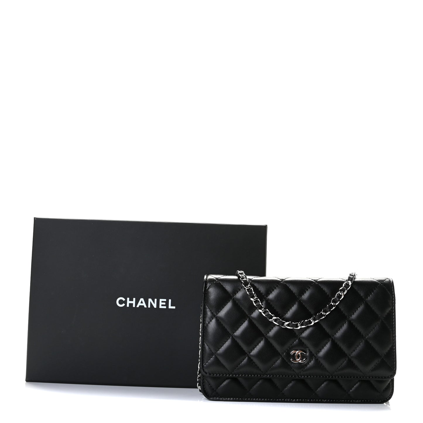 Lambskin Quilted Wallet On Chain WOC Black