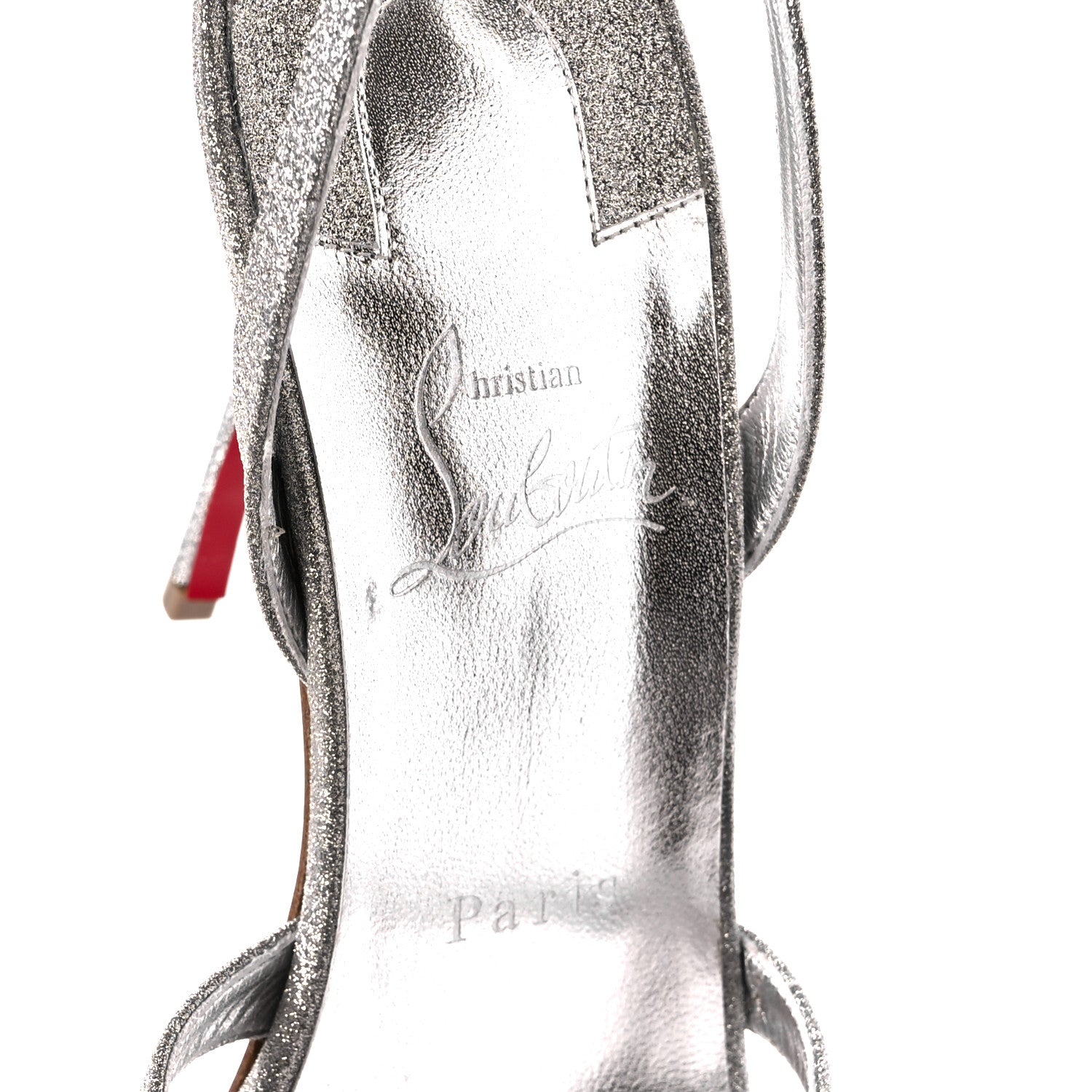 Christian Louboutin Glitter Emilie 100 Slingback Sandals 40.5 Silver 7 of 8
