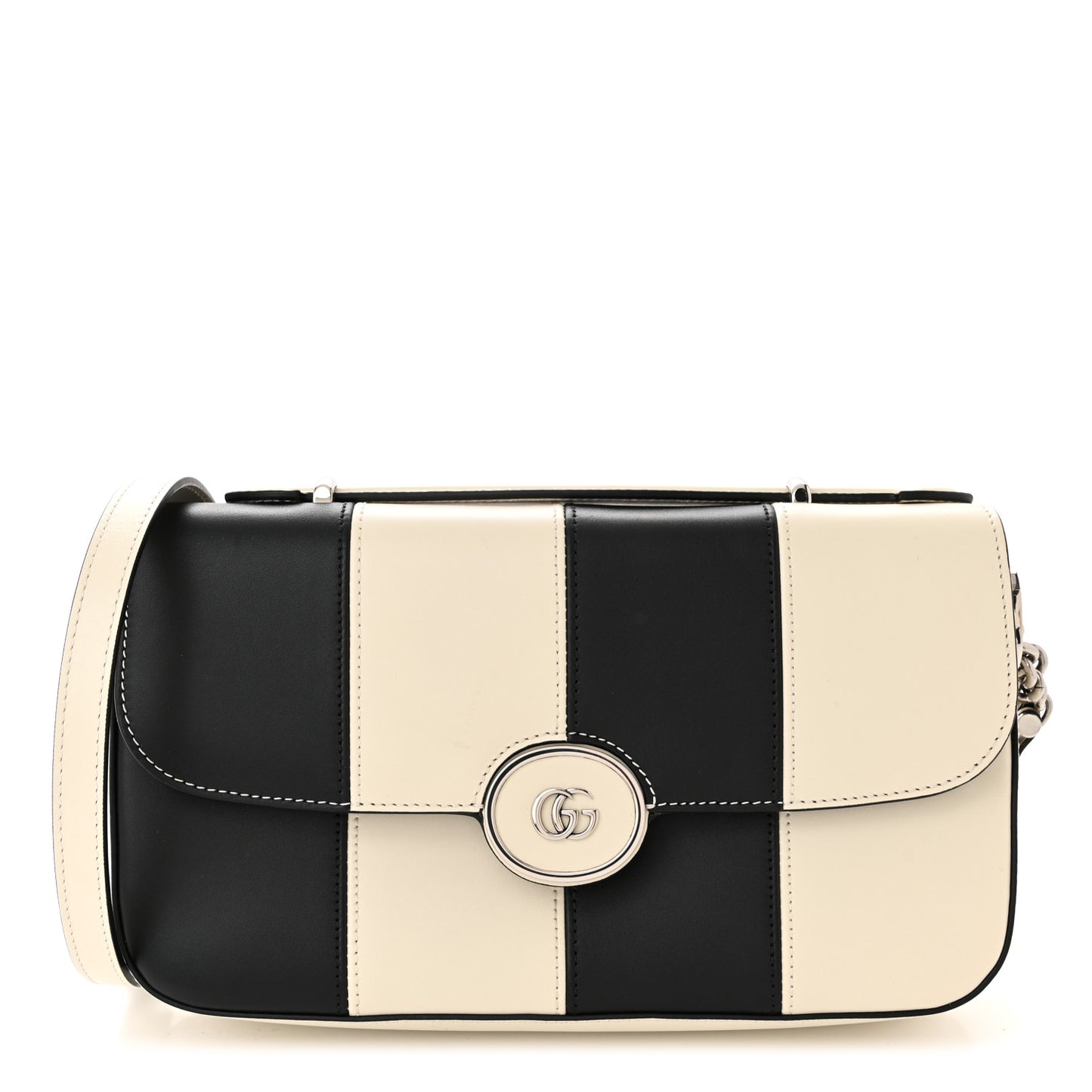 Senna Calfskin Lines Petite GG Top Handle Shoulder Bag Black Mystic White