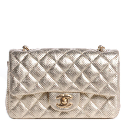 Chanel Metallic Lambskin Perforated Mini Rectangular Flap Light Gold 1 of 8