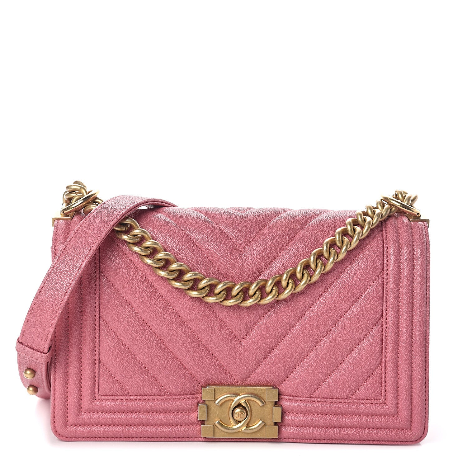 Chanel Caviar Chevron Quilted Medium Boy Flap Pink 1 of 9
