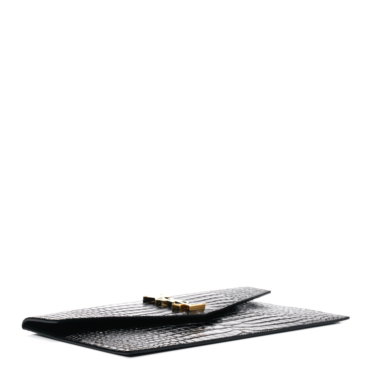 Calfskin Crocodile Embossed Uptown Monogram Clutch Black