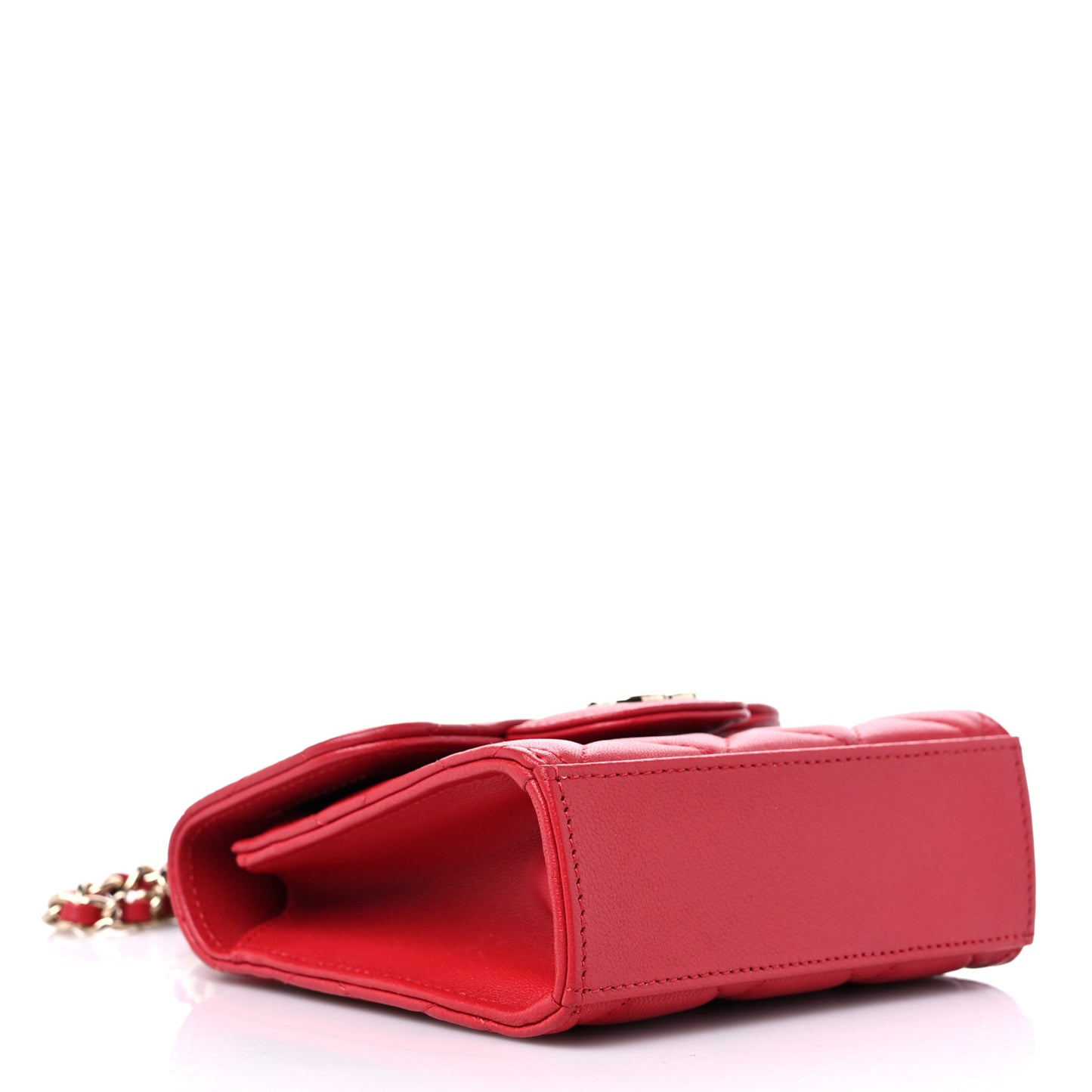 Lambskin Quilted Top Handle Flap Clutch With Chain Red