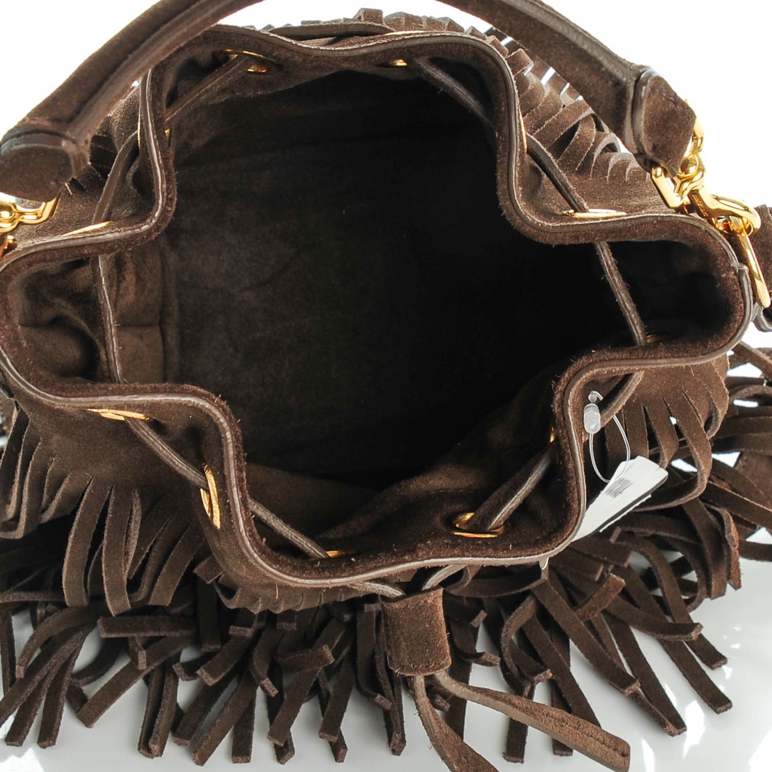 Saint Laurent Suede Calfskin Small Emmanuelle Fringe Bucket Bag Brown 6 of 8